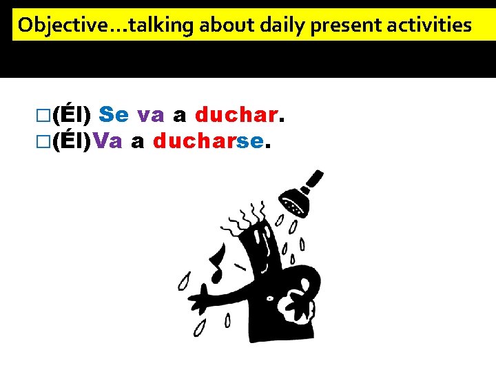 Objective…talking about daily present activities �(Él) Se va a duchar. �(Él)Va a ducharse. 