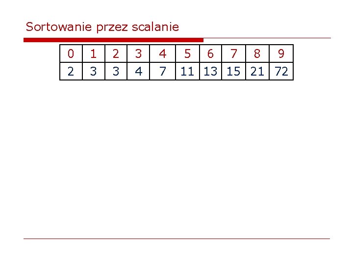 Sortowanie przez scalanie 0 2 1 3 2 3 3 4 4 7 5