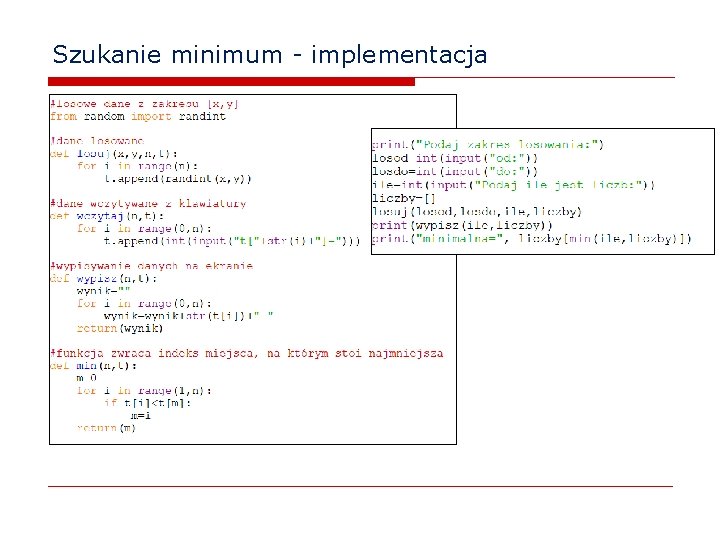 Szukanie minimum - implementacja 