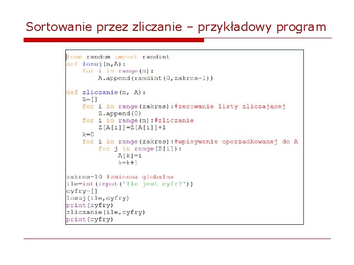 Sortowanie przez zliczanie – przykładowy program 