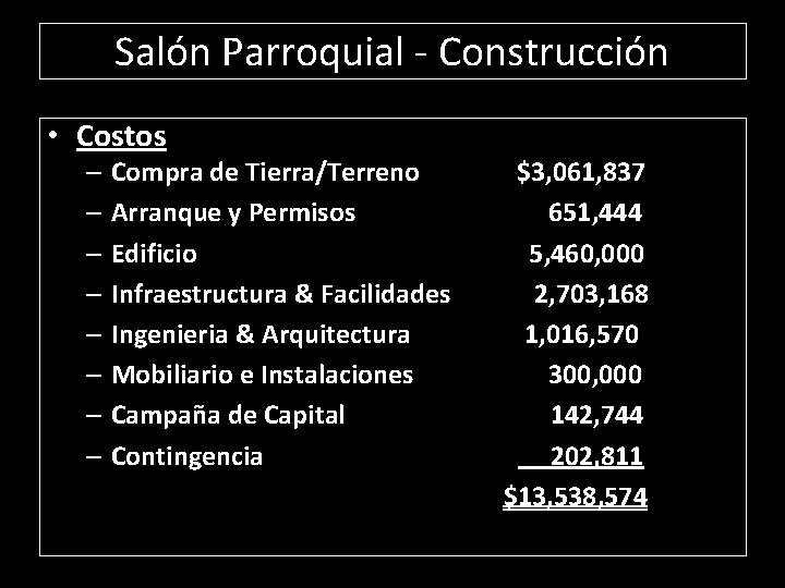 Salón Parroquial - Construcción • Costos – Compra de Tierra/Terreno – Arranque y Permisos