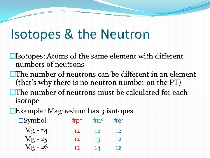 Isotopes & the Neutron �Isotopes: Atoms of the same element with different numbers of