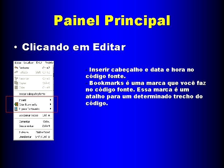 Painel Principal • Clicando em Editar - Inserir cabeçalho e data e hora no