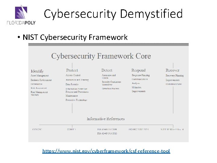 Cybersecurity Demystified • NIST Cybersecurity Framework https: //www. nist. gov/cyberframework/csf-reference-tool 