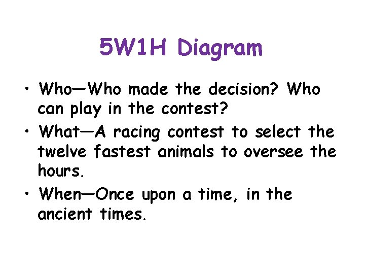 5 W 1 H Diagram • Who—Who made the decision? Who can play in