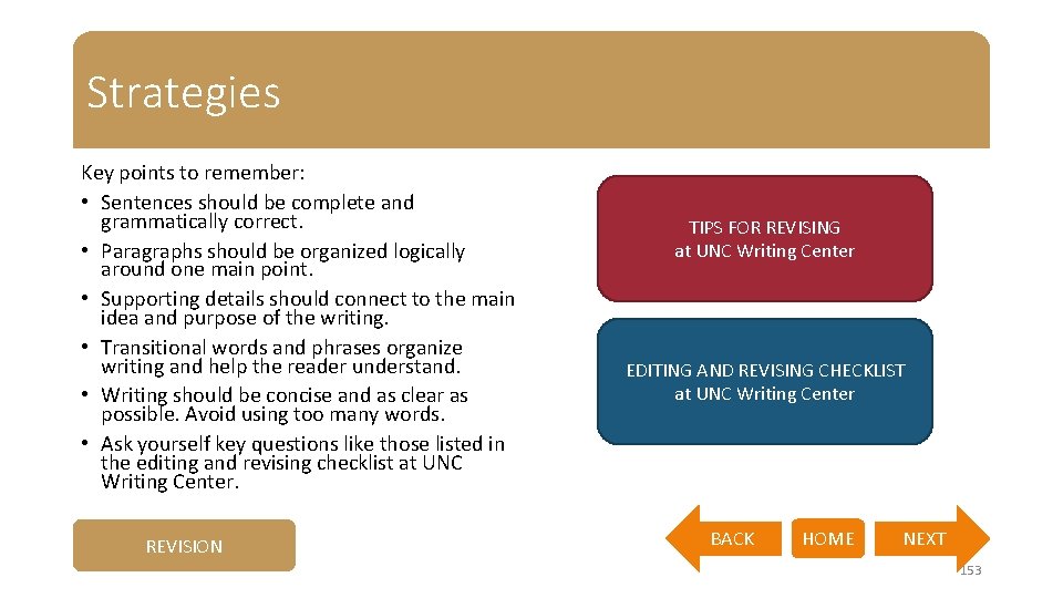 Strategies Key points to remember: • Sentences should be complete and grammatically correct. •