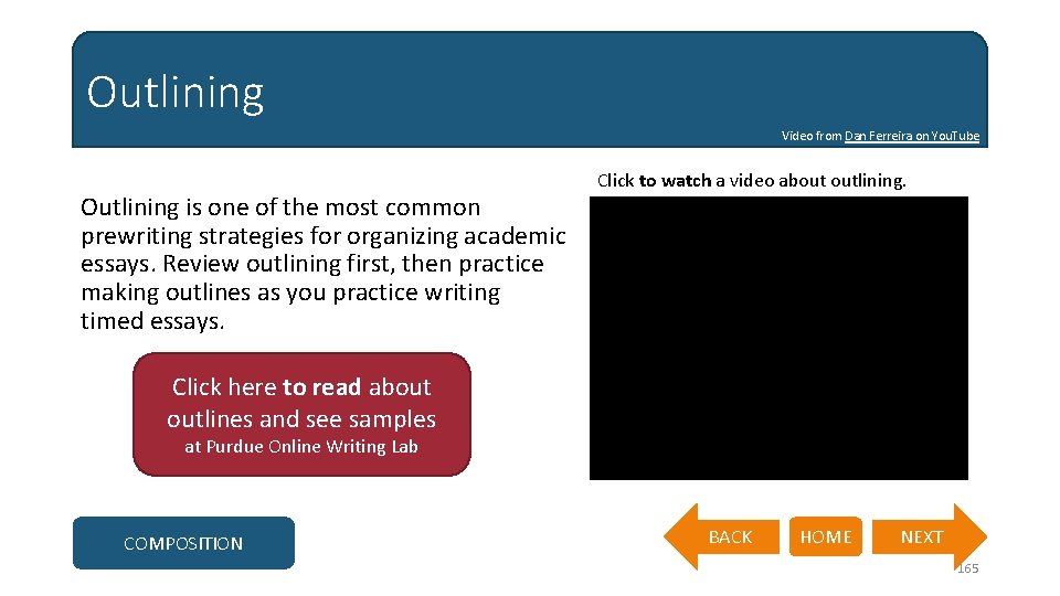 Outlining Video from Dan Ferreira on You. Tube Outlining is one of the most