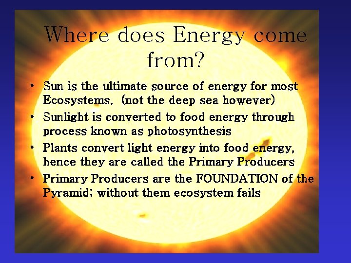 Where does Energy come from? • Sun is the ultimate source of energy for