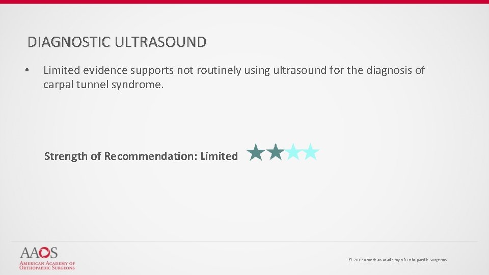 DIAGNOSTIC ULTRASOUND • Limited evidence supports not routinely using ultrasound for the diagnosis of