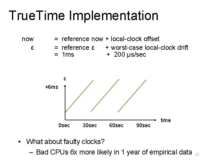 True. Time Implementation now ε = reference now + local-clock offset = reference ε