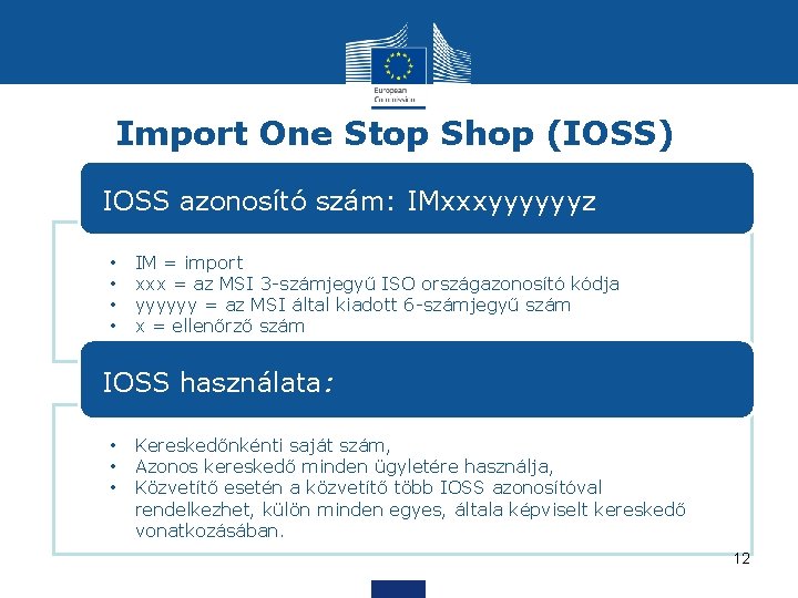 Import One Stop Shop (IOSS) IOSS azonosító szám: IMxxxyyyyyyz • • IM = import