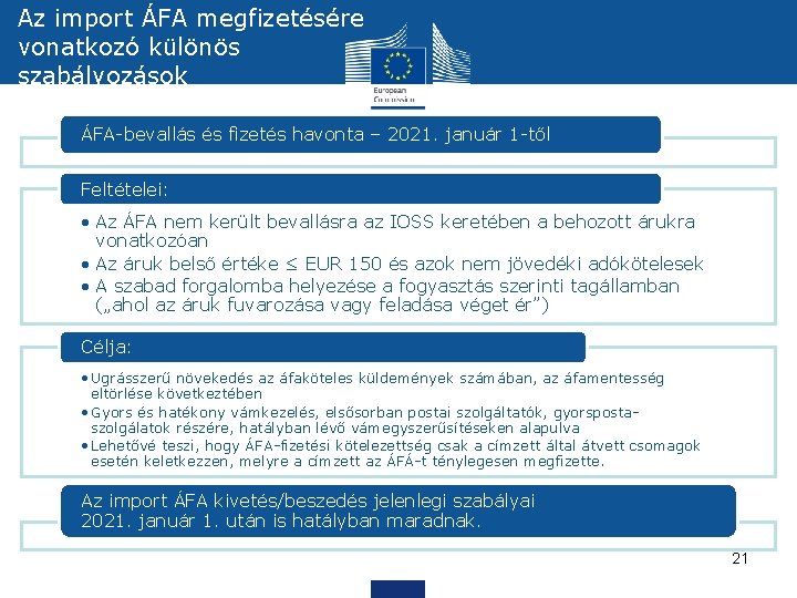 Az import ÁFA megfizetésére vonatkozó különös szabályozások ÁFA-bevallás és fizetés havonta – 2021. január