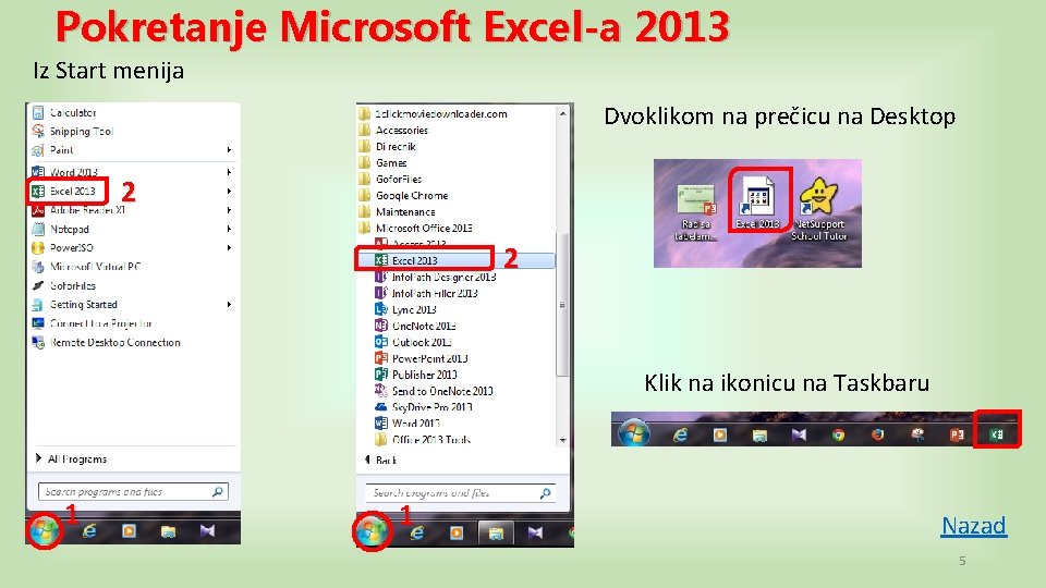 Pokretanje Microsoft Excel-a 2013 Iz Start menija Dvoklikom na prečicu na Desktop 2 2