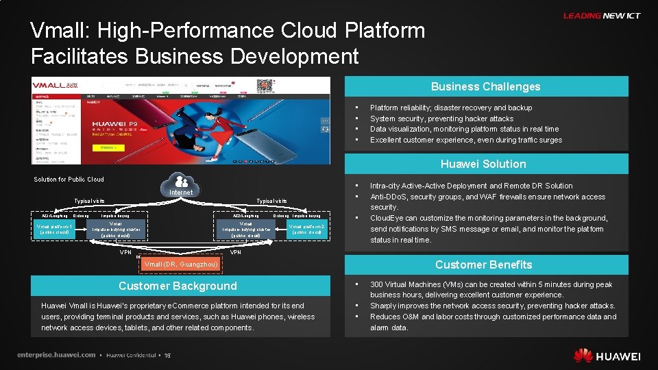 Vmall: High-Performance Cloud Platform Facilitates Business Development Business Challenges • • Platform reliability; disaster