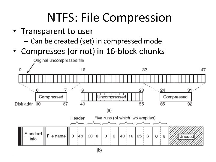 NTFS: File Compression • Transparent to user – Can be created (set) in compressed