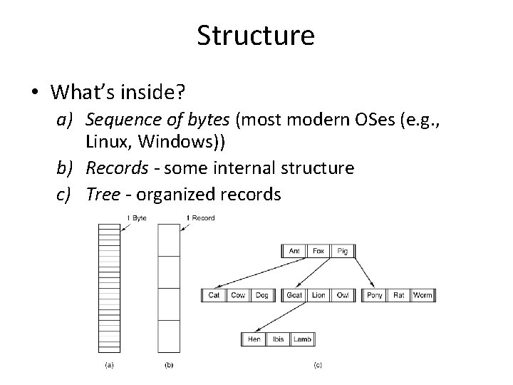 Structure • What’s inside? a) Sequence of bytes (most modern OSes (e. g. ,