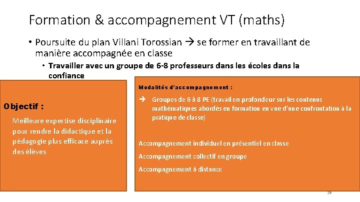 Formation & accompagnement VT (maths) • Poursuite du plan Villani Torossian se former en