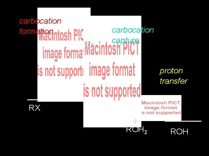 carbocation formation R+ carbocation capture proton transfer RX + ROH 2 ROH 
