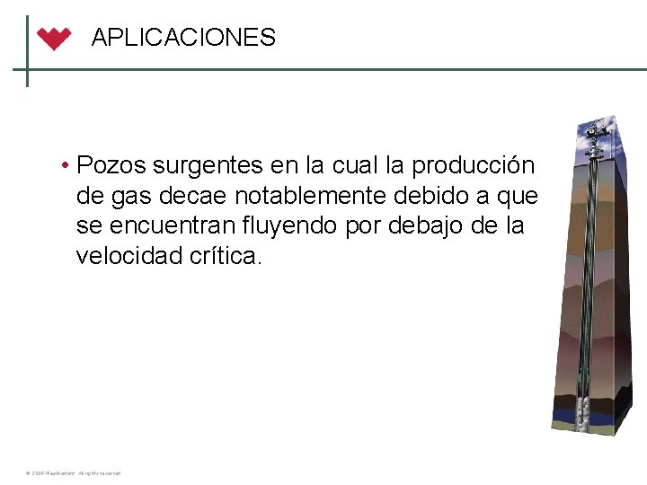 APLICACIONES • Pozos surgentes en la cual la producción de gas decae notablemente debido