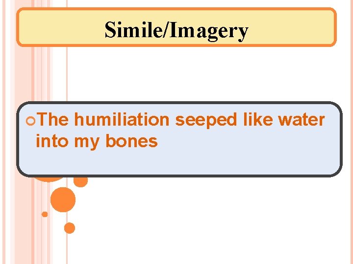 Simile/Imagery The humiliation seeped like water into my bones 