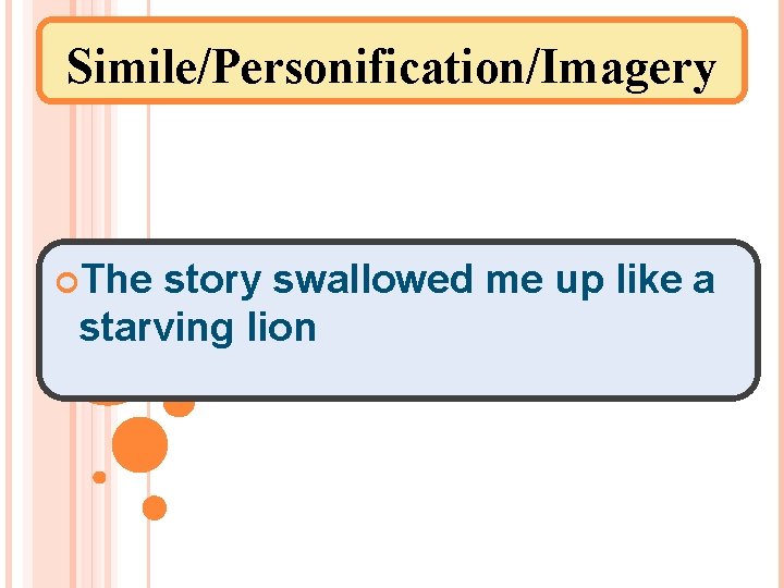 Simile/Personification/Imagery The story swallowed me up like a starving lion 