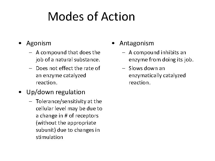 Modes of Action • Agonism – A compound that does the job of a Modes of Action • Agonism – A compound that does the job of a