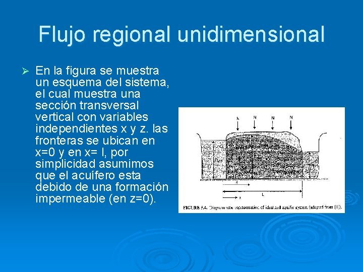 Flujo regional unidimensional Ø En la figura se muestra un esquema del sistema, el
