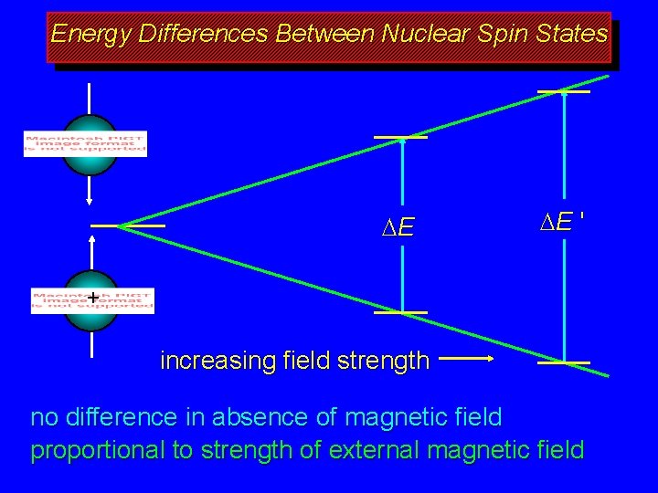 Energy Differences Between Nuclear Spin States + DE DE ' + increasing field strength