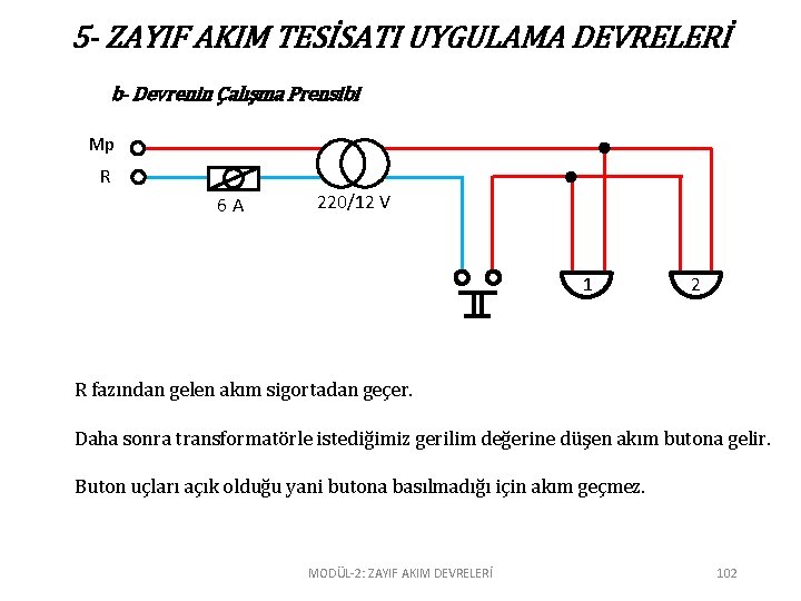 5 - ZAYIF AKIM TESİSATI UYGULAMA DEVRELERİ b- Devrenin Çalışma Prensibi Mp R 6