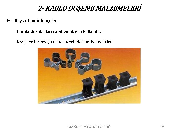 2 - KABLO DÖŞEME MALZEMELERİ iv. Ray ve tandır kroşeler Hareketli kabloları sabitlemek için