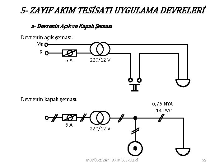 5 - ZAYIF AKIM TESİSATI UYGULAMA DEVRELERİ a- Devrenin Açık ve Kapalı Şeması Devrenin