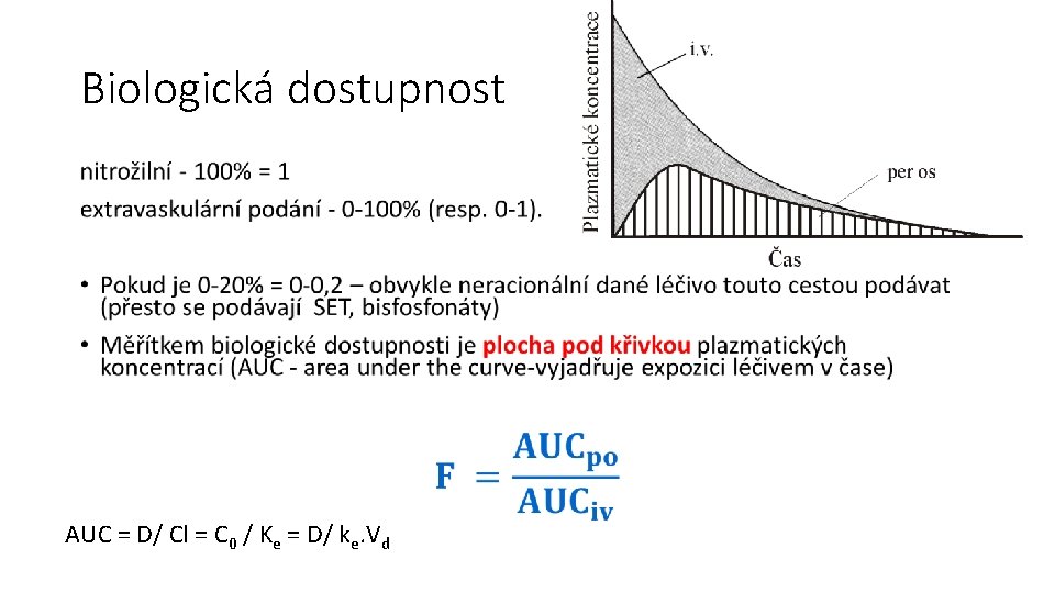 Biologická dostupnost • AUC = D/ Cl = C 0 / Ke = D/