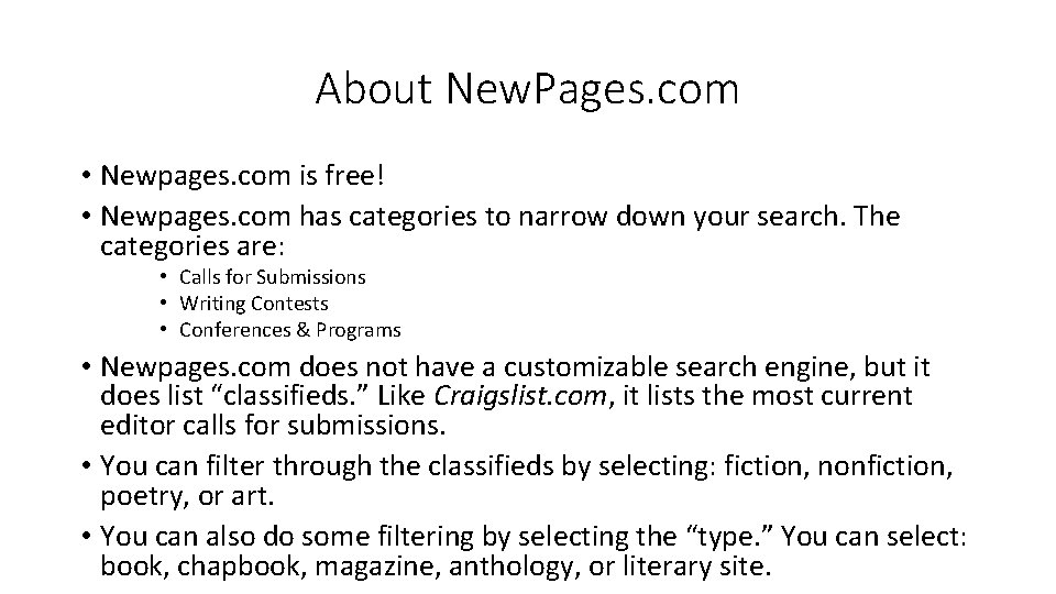 About New. Pages. com • Newpages. com is free! • Newpages. com has categories