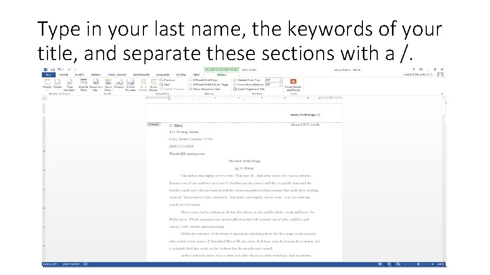 Type in your last name, the keywords of your title, and separate these sections