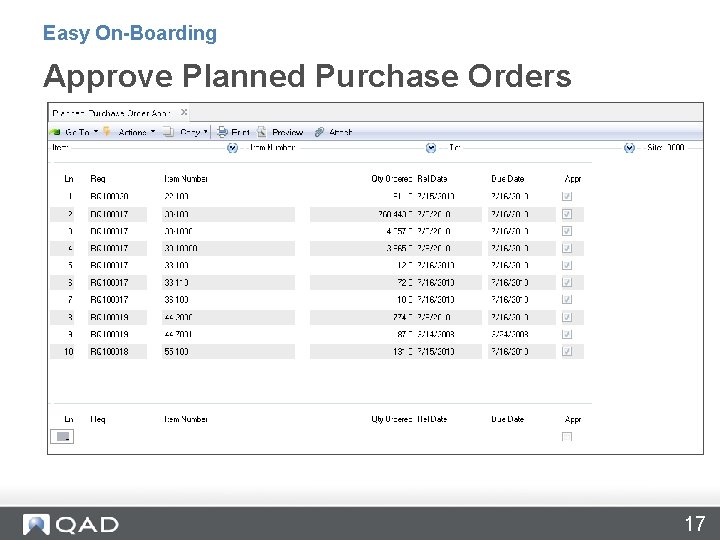 Easy On-Boarding Approve Planned Purchase Orders 17 