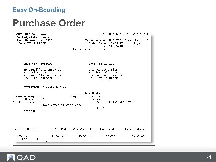 Easy On-Boarding Purchase Order 24 