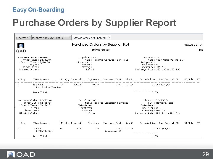 Easy On-Boarding Purchase Orders by Supplier Report 29 