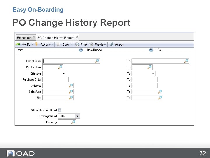 Easy On-Boarding PO Change History Report 32 
