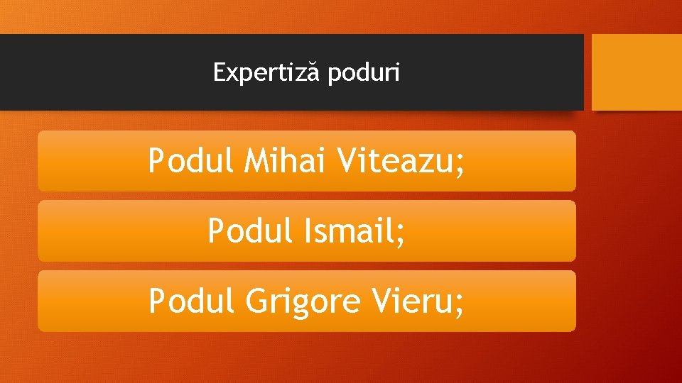 Expertiză poduri Podul Mihai Viteazu; Podul Ismail; Podul Grigore Vieru; Expertiză poduri Podul Mihai Viteazu; Podul Ismail; Podul Grigore Vieru;