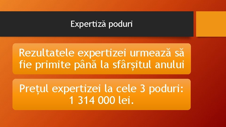 Expertiză poduri Rezultatele expertizei urmează să fie primite până la sfârșitul anului Prețul expertizei Expertiză poduri Rezultatele expertizei urmează să fie primite până la sfârșitul anului Prețul expertizei