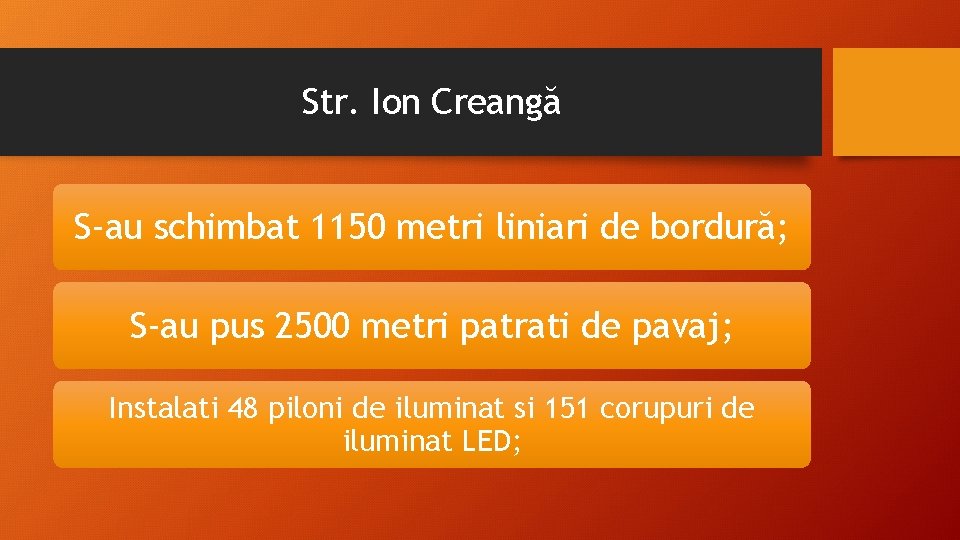 Str. Ion Creangă S-au schimbat 1150 metri liniari de bordură; S-au pus 2500 metri Str. Ion Creangă S-au schimbat 1150 metri liniari de bordură; S-au pus 2500 metri
