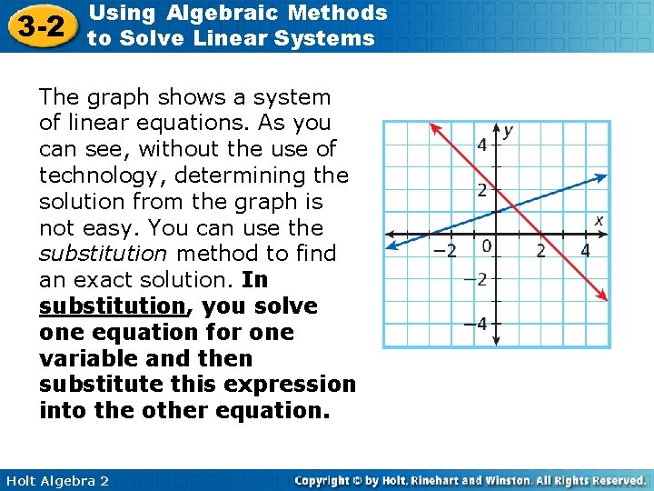 3 -2 Using Algebraic Methods to Solve Linear Systems The graph shows a system