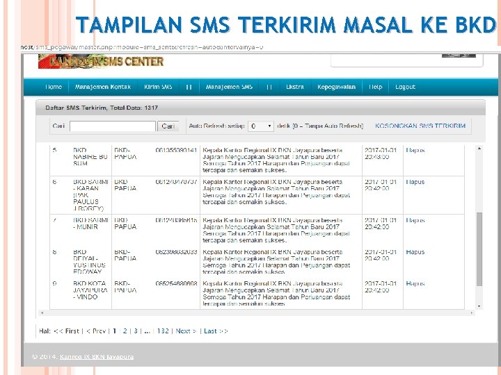 TAMPILAN SMS TERKIRIM MASAL KE BKD 