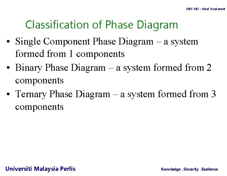 DBT 302 – Heat Treatment Classification of Phase Diagram • Single Component Phase Diagram