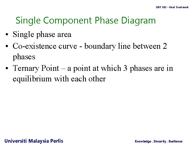 DBT 302 – Heat Treatment Single Component Phase Diagram • Single phase area •