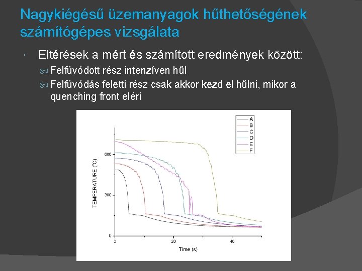 Nagykiégésű üzemanyagok hűthetőségének számítógépes vizsgálata Eltérések a mért és számított eredmények között: Felfúvódott rész