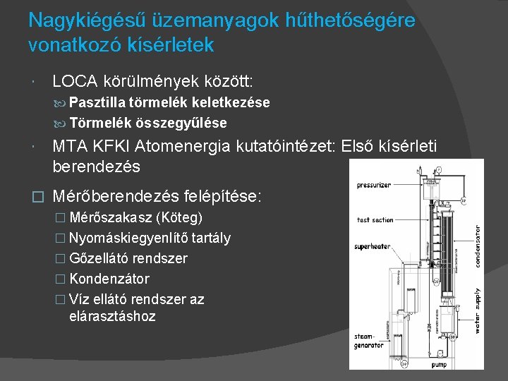 Nagykiégésű üzemanyagok hűthetőségére vonatkozó kísérletek LOCA körülmények között: Pasztilla törmelék keletkezése Törmelék összegyűlése MTA