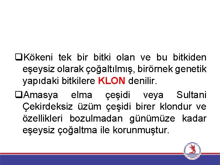 q. Kökeni tek bir bitki olan ve bu bitkiden eşeysiz olarak çoğaltılmış, birörnek genetik