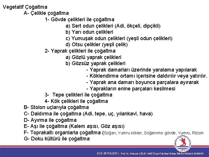 Vegetatif Çoğaltma A- Çelikle çoğaltma 1 - Gövde çelikleri ile çoğaltma a) Sert odun