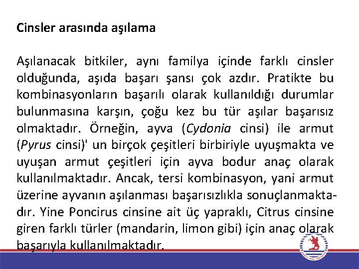 Cinsler arasında aşılama Aşılanacak bitkiler, aynı familya içinde farklı cinsler olduğunda, aşıda başarı şansı